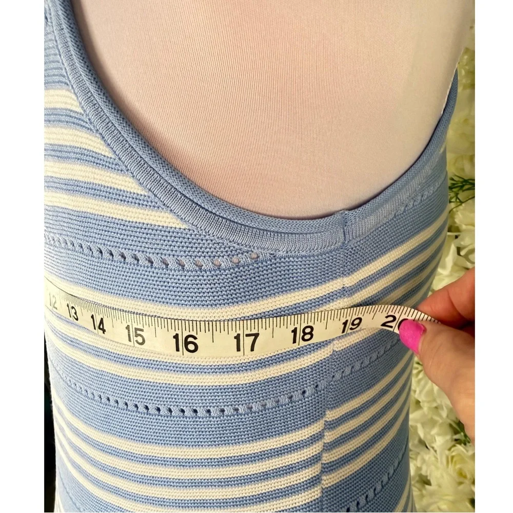 🌸 Light Blue & White Striped Knit Midi Dress | Size L 🌸 - Picture 7 of 11